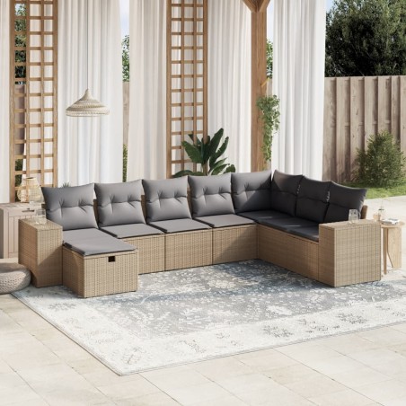 vidaXL Juego de sofás jardín con cojines beige mezcla 8 pzas ratán PE