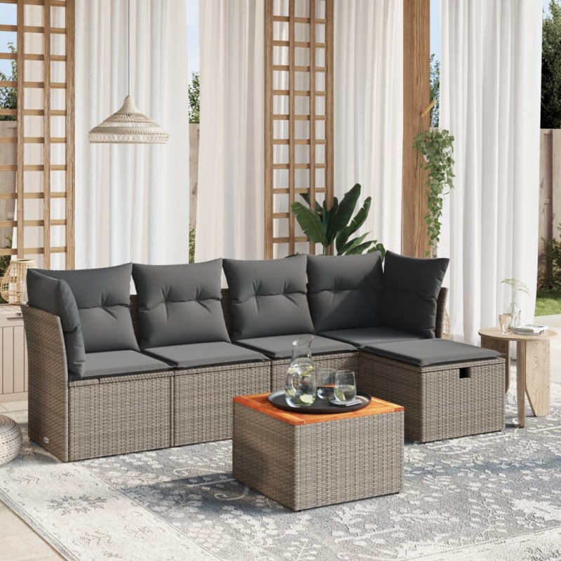 vidaXL Set de muebles de jardín 6 pzas y cojines ratán sintético gris vidaXL Set de muebles de jardín 6 pzas y cojines ratán sintético gris