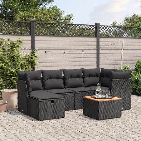 vidaXL Set de comedor de jardín 7 pzas y cojines ratán sintético negro