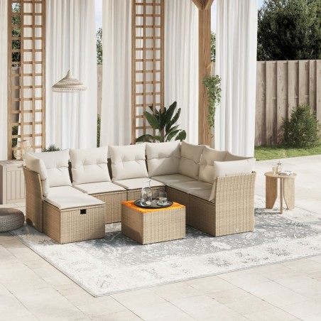 vidaXL Juego de sofás de jardín con cojines beige 8 pzas ratán PE