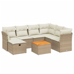 vidaXL Juego de sofás de jardín con cojines beige 8 pzas ratán PE