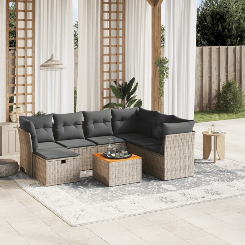 vidaXL Set de sofás de jardín 8 pzas y cojines ratán sintético gris vidaXL Set de sofás de jardín 8 pzas y cojines ratán sintético gris