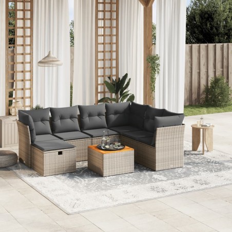 vidaXL Set de sofás de jardín 8 pzas y cojines ratán sintético gris