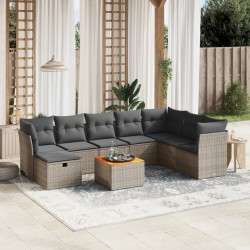 vidaXL Set de muebles de jardín 9 pzas y cojines ratán sintético gris