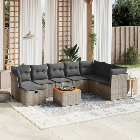 vidaXL Set de muebles de jardín 9 pzas y cojines ratán sintético gris