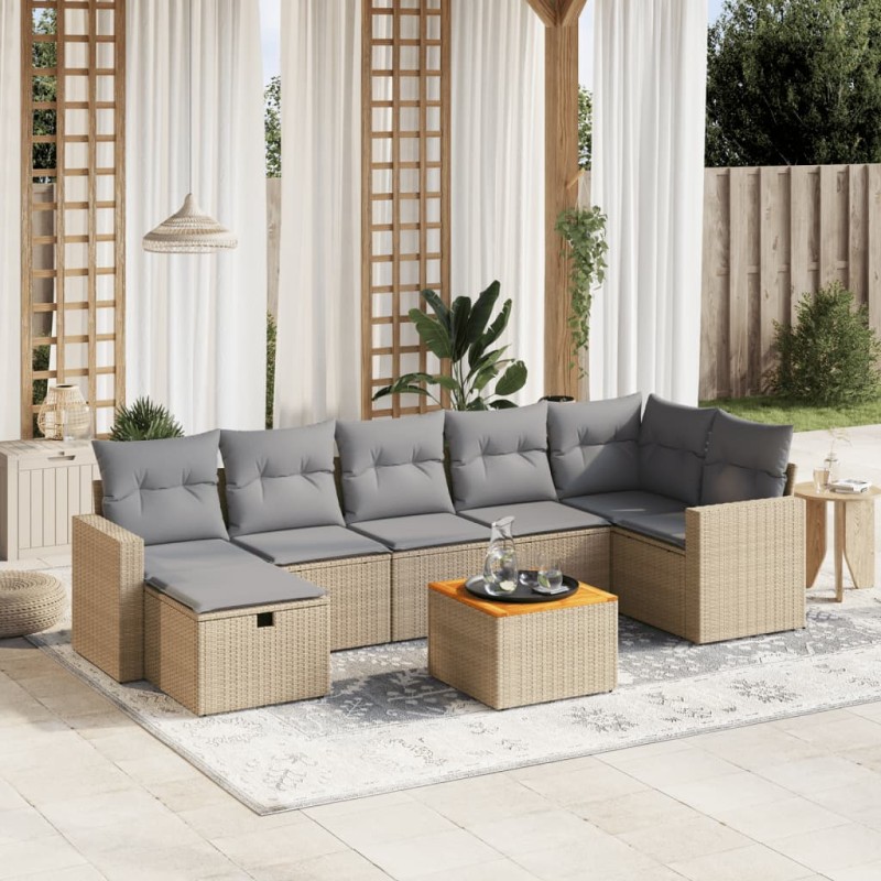 vidaXL Juego de sofás jardín con cojines beige mezcla 8 pzas ratán PE vidaXL Juego de sofás jardín con cojines beige mezcla 8 pzas ratán PE