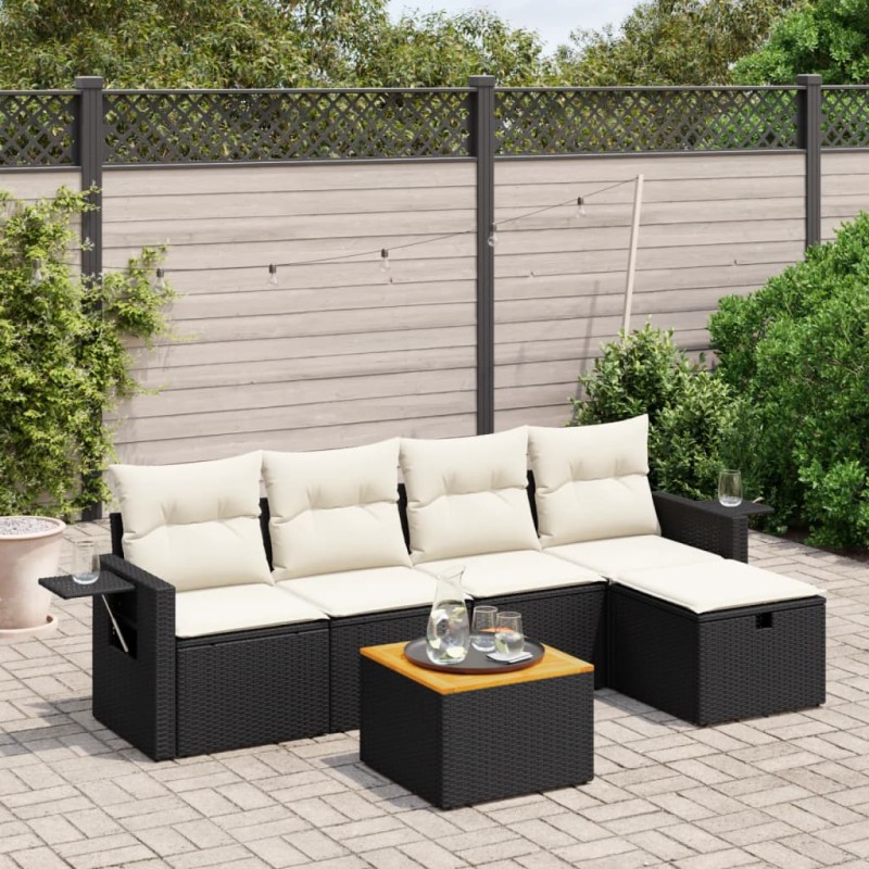 vidaXL Set de sofás de jardín 6 piezas y cojines ratán sintético negro vidaXL Set de sofás de jardín 6 piezas y cojines ratán sintético negro