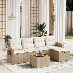 vidaXL Juego de sofás jardín con cojines 6 pzas ratán sintético beige