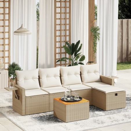 vidaXL Juego de sofás jardín con cojines 6 pzas ratán sintético beige