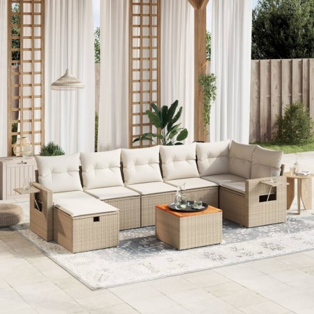 vidaXL Juego de sofás de jardín con cojines beige 8 pzas ratán PE