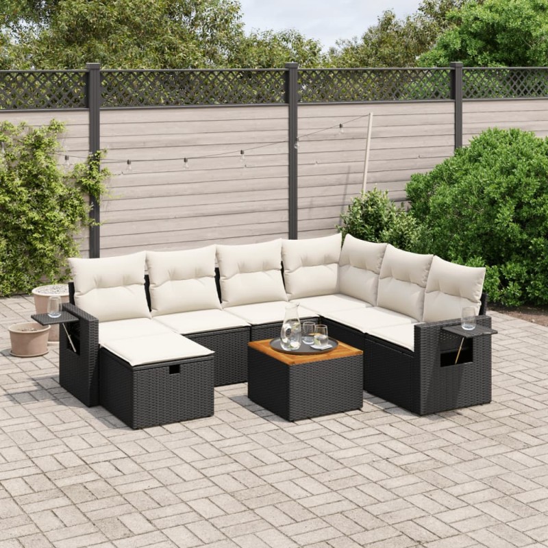 vidaXL Set de sofás de jardín 8 piezas y cojines ratán sintético negro vidaXL Set de sofás de jardín 8 piezas y cojines ratán sintético negro