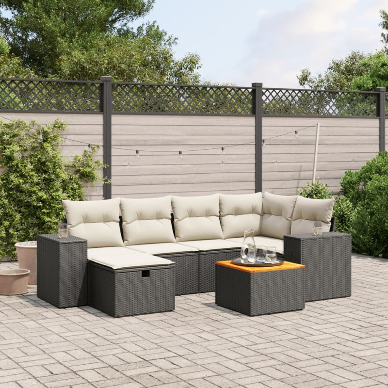 vidaXL Set de comedor de jardín 7 pzas y cojines ratán sintético negro vidaXL Set de comedor de jardín 7 pzas y cojines ratán sintético negro