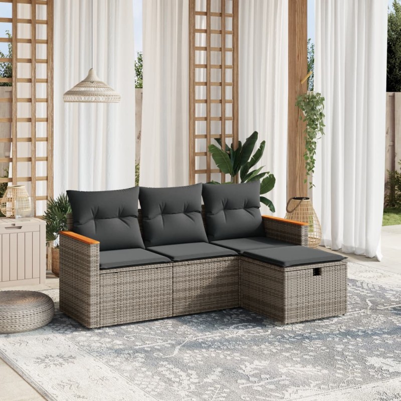 vidaXL Set de sofás de jardín 4 pzas y cojines ratán sintético gris vidaXL Set de sofás de jardín 4 pzas y cojines ratán sintético gris