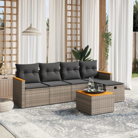 vidaXL Set de muebles de jardín 6 pzas y cojines ratán sintético gris