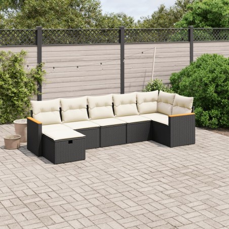 vidaXL Set de comedor de jardín 7 pzas y cojines ratán sintético negro