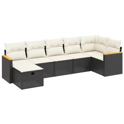 vidaXL Set de comedor de jardín 7 pzas y cojines ratán sintético negro