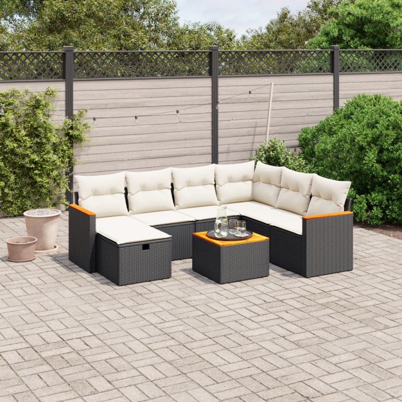 vidaXL Set de sofás de jardín 8 piezas y cojines ratán sintético negro vidaXL Set de sofás de jardín 8 piezas y cojines ratán sintético negro