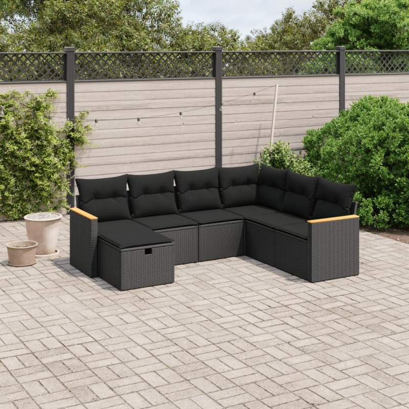 vidaXL Set de comedor de jardín 7 pzas y cojines ratán sintético negro vidaXL Set de comedor de jardín 7 pzas y cojines ratán sintético negro