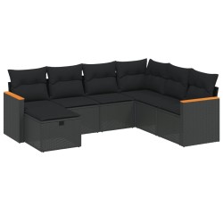 vidaXL Set de comedor de jardín 7 pzas y cojines ratán sintético negro