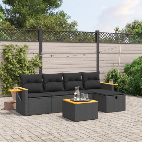 vidaXL Set de sofás de jardín 6 piezas y cojines ratán sintético negro