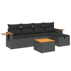 vidaXL Set de sofás de jardín 6 piezas y cojines ratán sintético negro