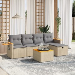 vidaXL Juego de sofás jardín con cojines beige mezcla 6 pzas ratán PE