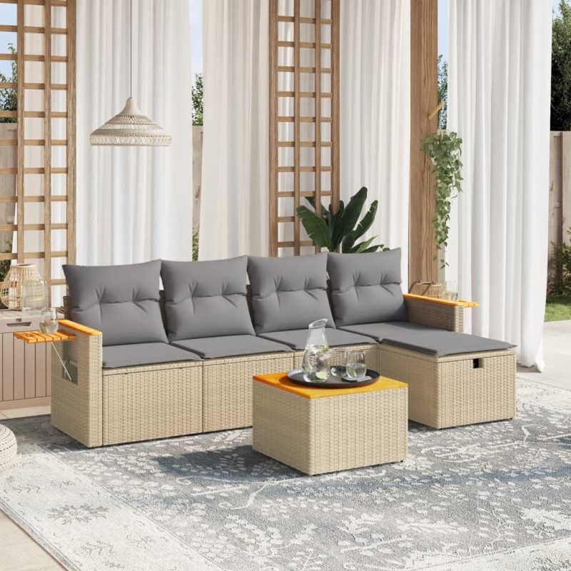 vidaXL Juego de sofás jardín con cojines beige mezcla 6 pzas ratán PE