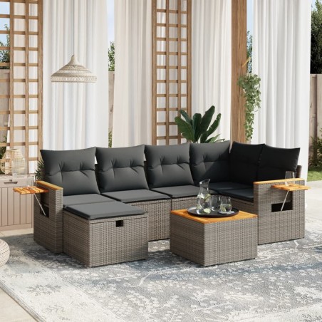 vidaXL Set de sofás de jardín 7 piezas con cojines ratán PE gris