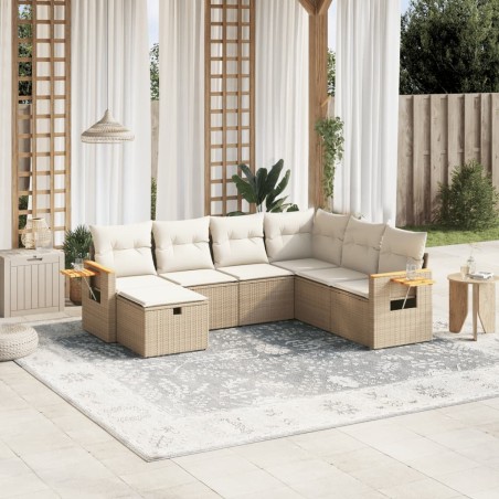 vidaXL Set sofás de jardín 7 piezas y cojines ratán sintético beige