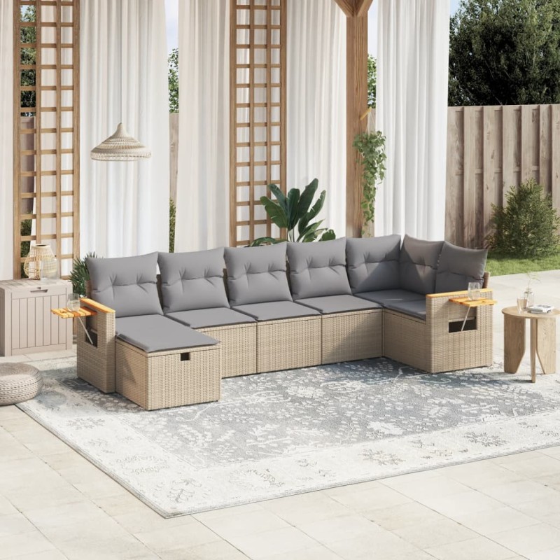 vidaXL Juego de sofás jardín con cojines beige mezcla 7 pzas ratán PE vidaXL Juego de sofás jardín con cojines beige mezcla 7 pzas ratán PE