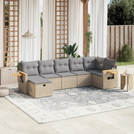 vidaXL Juego de sofás jardín con cojines beige mezcla 7 pzas ratán PE