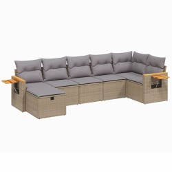 vidaXL Juego de sofás jardín con cojines beige mezcla 7 pzas ratán PE
