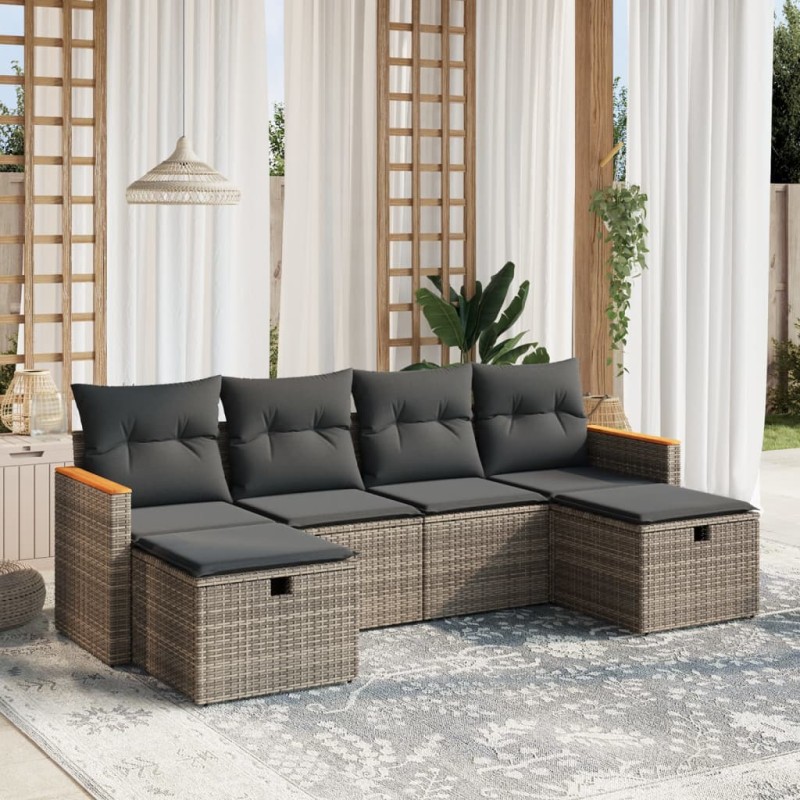 vidaXL Set de muebles de jardín 6 pzas y cojines ratán sintético gris vidaXL Set de muebles de jardín 6 pzas y cojines ratán sintético gris