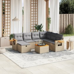 vidaXL Juego de sofás jardín con cojines beige mezcla 8 pzas ratán PE