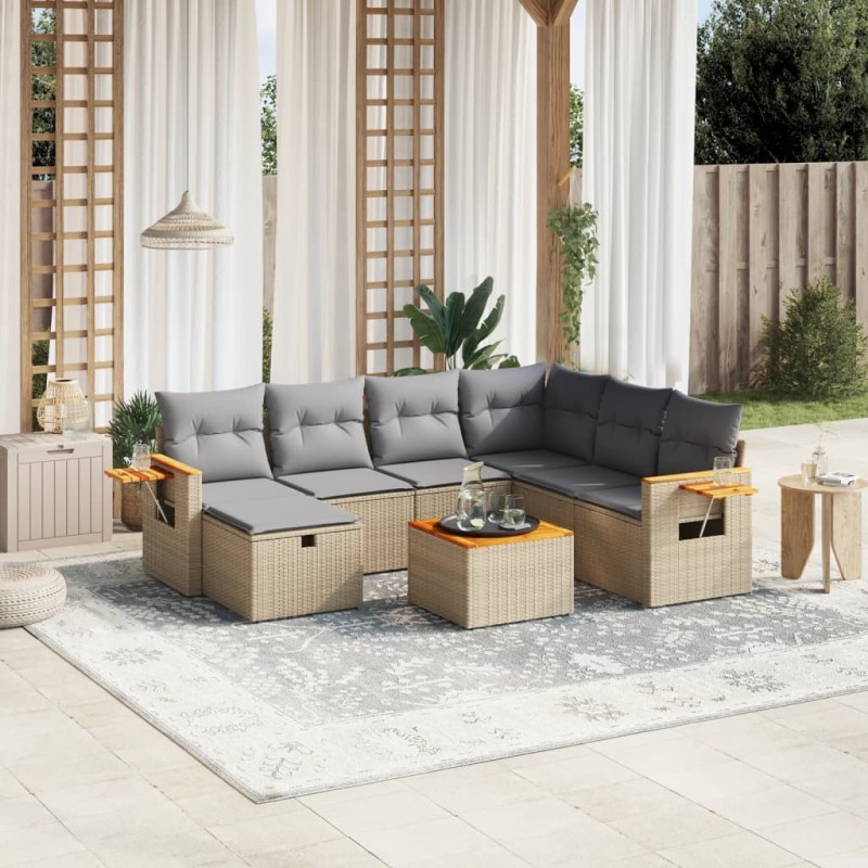 vidaXL Juego de sofás jardín con cojines beige mezcla 8 pzas ratán PE vidaXL Juego de sofás jardín con cojines beige mezcla 8 pzas ratán PE