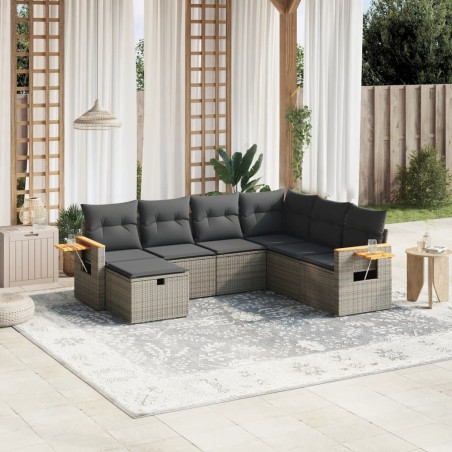 vidaXL Set de sofás de jardín 7 piezas con cojines ratán PE gris