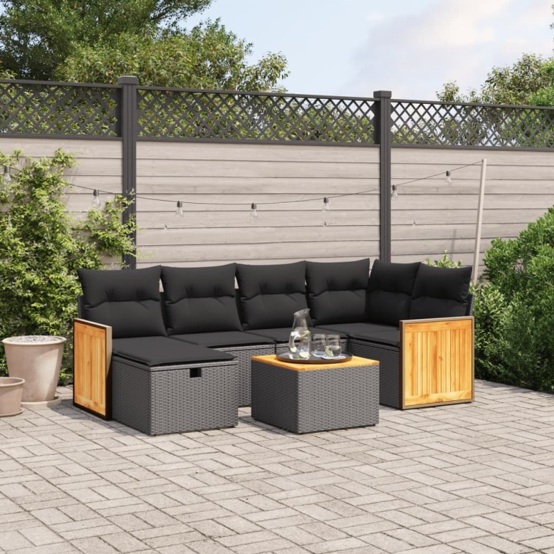 vidaXL Set de comedor de jardín 7 pzas y cojines ratán sintético negro vidaXL Set de comedor de jardín 7 pzas y cojines ratán sintético negro