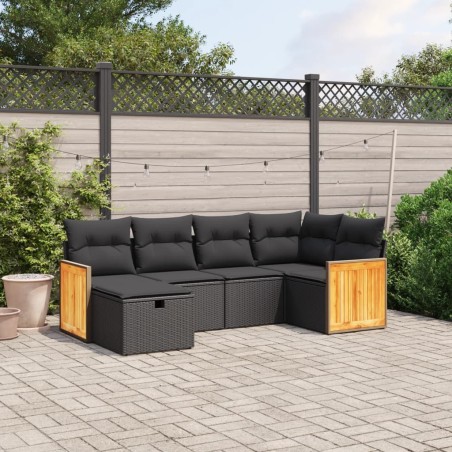 vidaXL Set de sofás de jardín 6 piezas y cojines ratán sintético negro