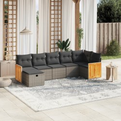 vidaXL Set de sofás de jardín 7 piezas con cojines ratán PE gris