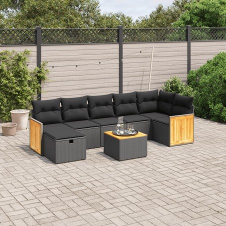 vidaXL Set de sofás de jardín 8 piezas y cojines ratán sintético negro