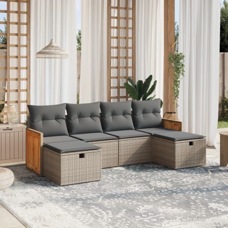vidaXL Set de muebles de jardín 6 pzas y cojines ratán sintético gris