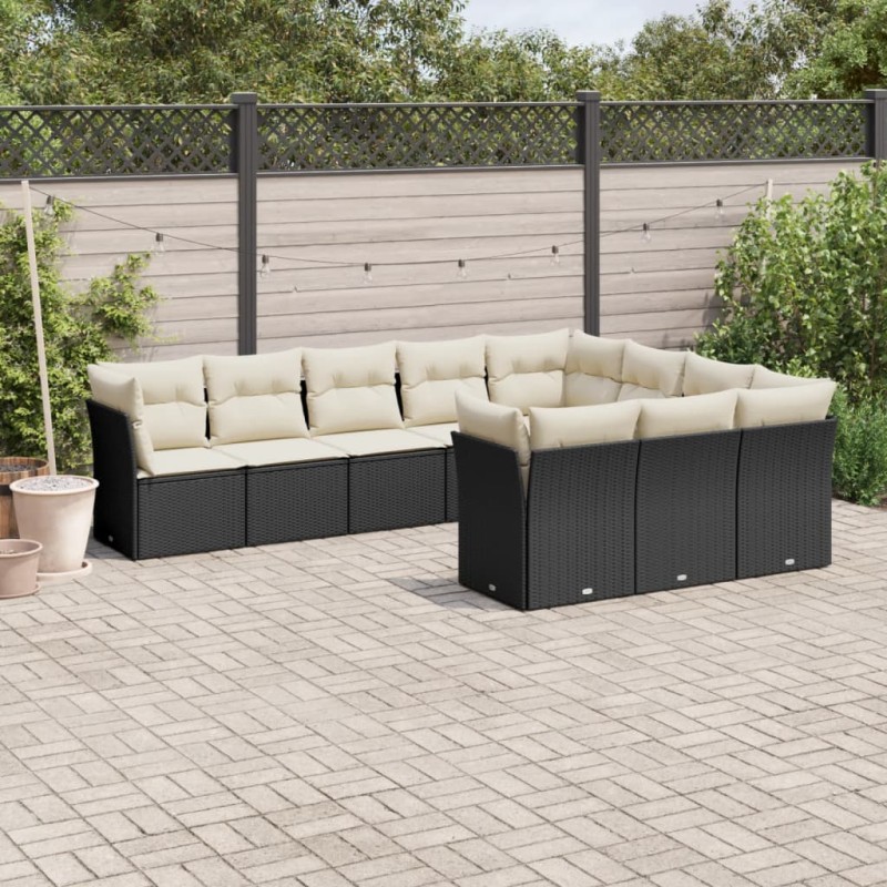 vidaXL Set de sofás de jardín 10 pzas cojines ratán sintético negro vidaXL Set de sofás de jardín 10 pzas cojines ratán sintético negro