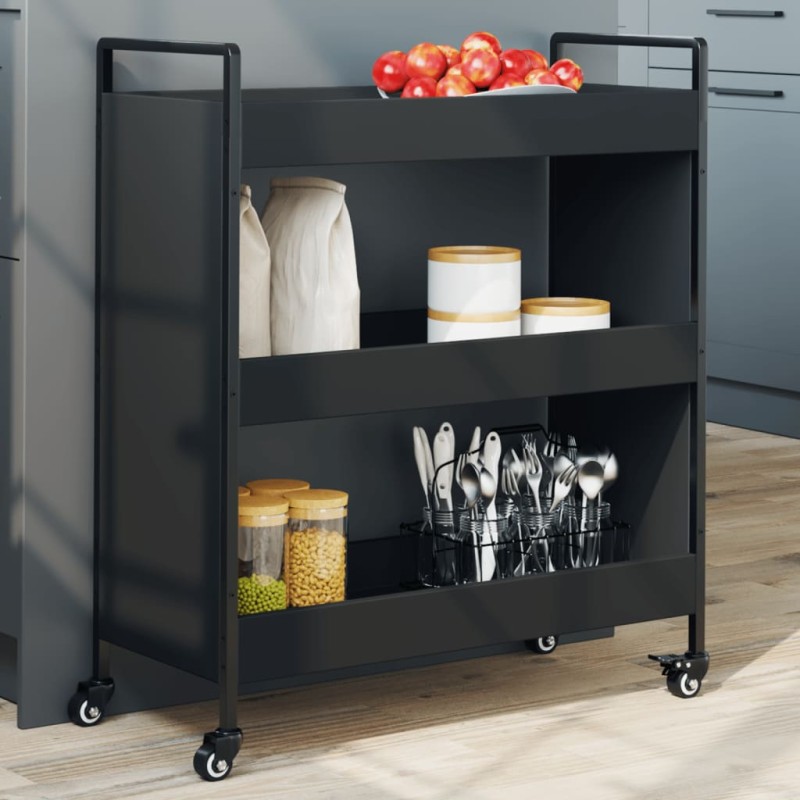 vidaXL Carrito de cocina madera de ingeniería negro 70x30x82 cm vidaXL Carrito de cocina madera de ingeniería negro 70x30x82 cm