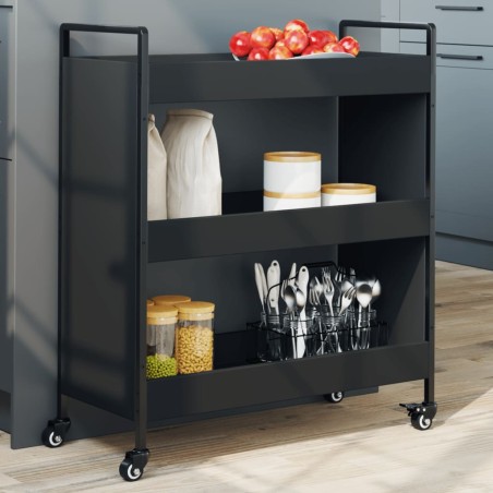 vidaXL Carrito de cocina madera de ingeniería negro 70x30x82 cm