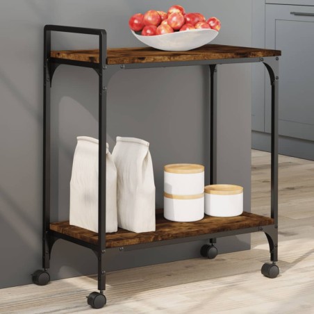 vidaXL Carrito cocina madera ingeniería roble ahumado 60,5x31x72,5 cm