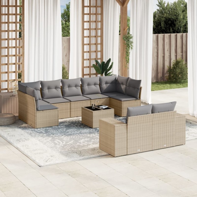 vidaXL Juego de sofás jardín con cojines beige 10 pzas ratán sintético vidaXL Juego de sofás jardín con cojines beige 10 pzas ratán sintético