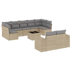 vidaXL Juego de sofás jardín con cojines beige 10 pzas ratán sintético