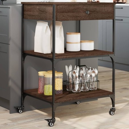 vidaXL Carrito de cocina madera ingeniería marrón roble 60x48x89,5 cm