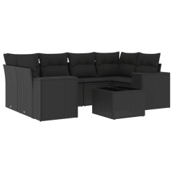 vidaXL Set de comedor de jardín 7 pzas y cojines ratán sintético negro