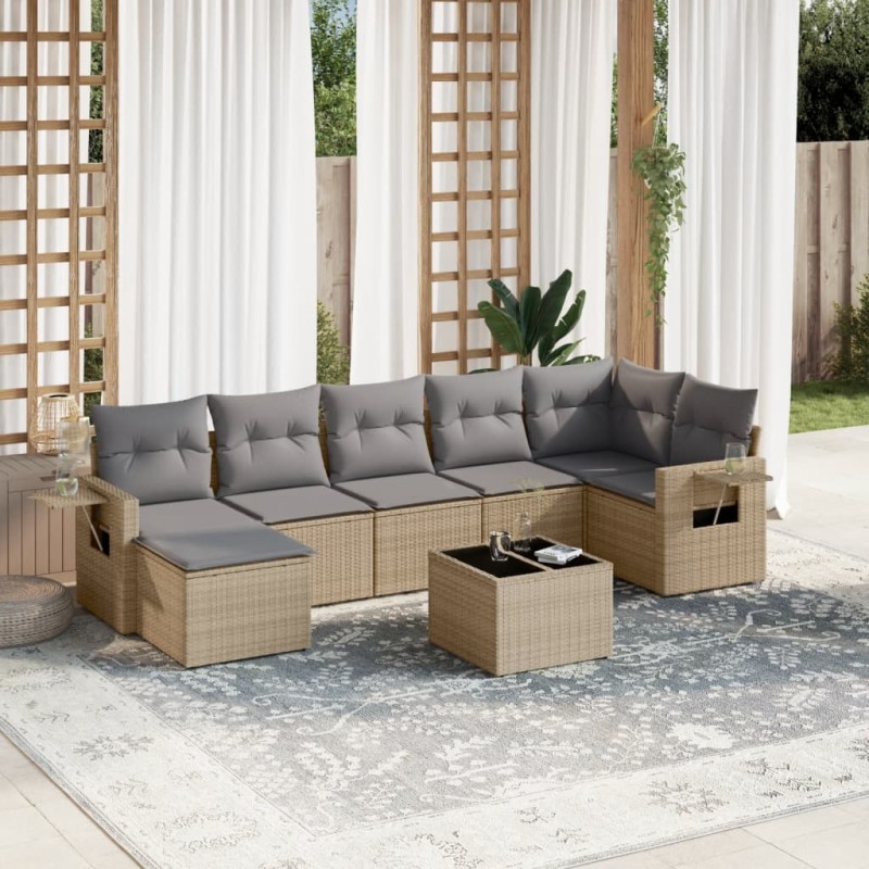 vidaXL Juego de sofás de jardín con cojines beige 8 pzas ratán PE vidaXL Juego de sofás de jardín con cojines beige 8 pzas ratán PE